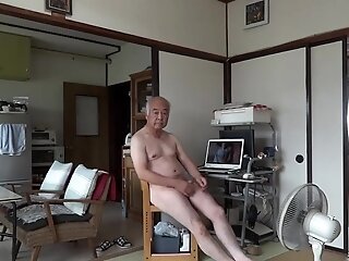 Japanese Old Man Getting Off Erect Penis Man-cream Flows 22