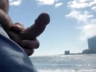 Hairy Wolf Masturbates Off On A Public Beach - Big Jizz Shot