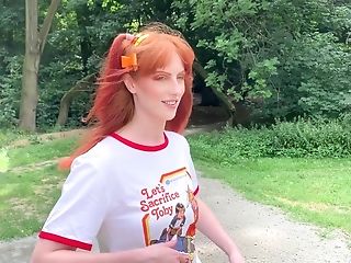 Ginger-haired Teenager Alex Harper With Ponytails Does A Photoshoot In The Forest
