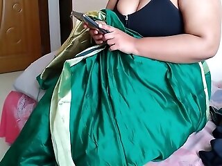 Phat Melons In Telugu Aunty In Green Saree With On Sofa And Fucks Neighbor While Watching Porno On Mobile - Large Pop-shot