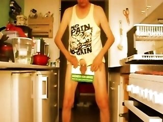 Balancing My Genitals Nude In The Kitchen