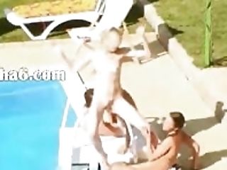 Three Teenies Secret Fucking By The Pool